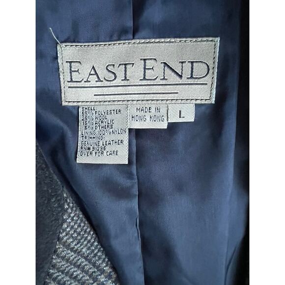 Vtg East End black plaid classic blazer with leather collar size L - Picture 5 of 7